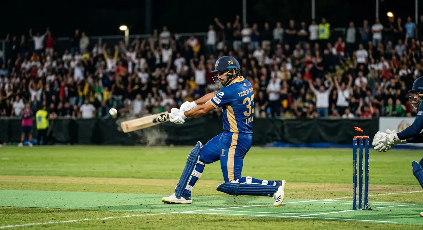 Battitore durante un match T20 di cricket in uno stadio illuminato